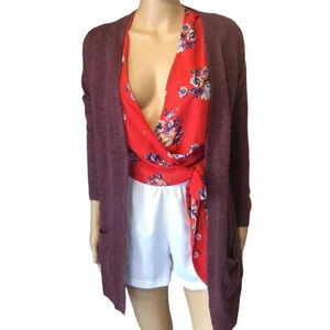 Pink Rose Knit Open Cardigan Women Size XS